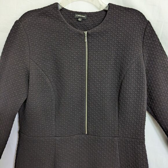 J. Peterman Women's Size 14 Black Sheath Dress 3/4 Sleeves Front Zip Textured - Picture 3 of 10